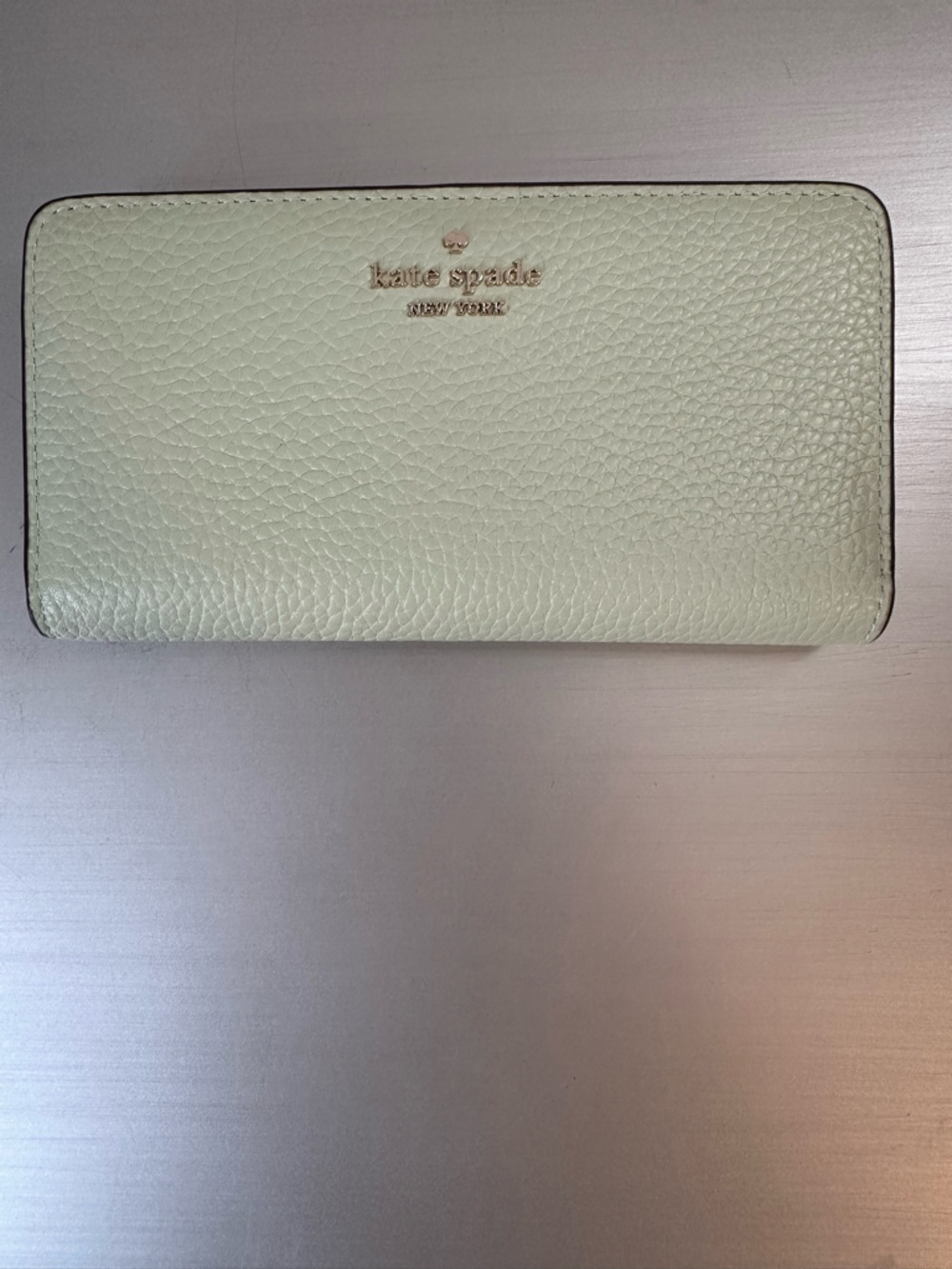 Kate Spade Dumpling Pebbled Leather Large Slim Bifold Wallet Light Olive Green - Picture 2 of 9